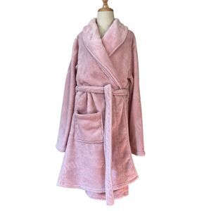 Juicy Couture Girls Logo Embossed Long Sleeve Plush Pink Terry Robe small/medium